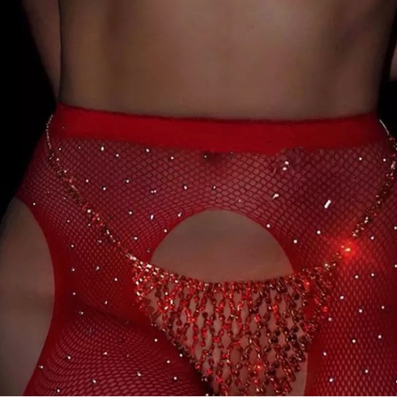 Thong Rhinestone Mesh metal Red New - Picture 2 of 3